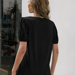 StyleCast Black V-Neck Puff Sleeve Regular Tops image 2