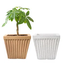 Kuber Industries Pihu Splash Brown & White 2 Pieces Textured Roto Mould Flower Planters image 3