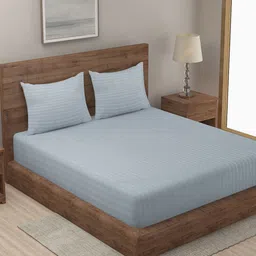 Klotthe Grey Cotton Blend Double Bed Sheet with 2 Pillow Covers-image-58