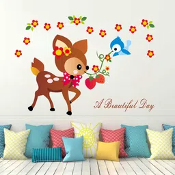 Wallstick Cute Deer with Flowers wall sticker Vinyl-picture-39