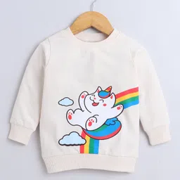 BUMZEE Cotton Looper Full Sleeves Unicorn Printed Sweatshirt - Cream-picture-23