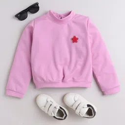 Taffykids Full Sleeves Floral Badge Embroidered Sweatshirt - Peach-image-9