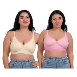 Fabme Pack Of 2 Cotton Sleeveless Solid Nursing Bras - Skin & Pink-picture-21