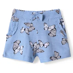 Babyhug Cotton Knit Shorts With Butterfly Print - Light Blue-picture-21