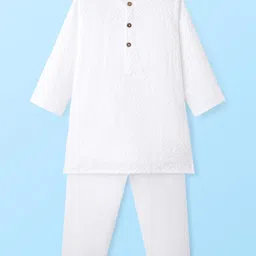Babyhug Cotton Woven Full Sleeves Kurta Pajama Set with Embroidery - White-picture-24