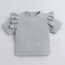 Aww Hunnie 100% Cotton Jersey Half Sleeves Frill Detailed Top - Grey-picture-16
