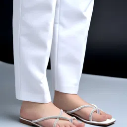 Shoetopia Stones Embellished Slip On Sandals - White-picture-14