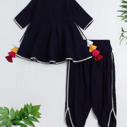 The Magic Wand Rayon Woven Three Fourth Sleeves Gota Lace Embellished Anarkali Kurti & Dhoti Set - Navy Blue-picture-26