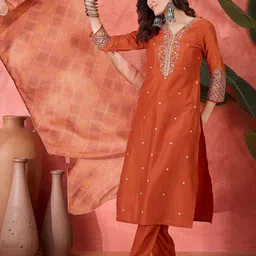 Sangria Women Floral Embroidered Kurta with Trousers & Dupatta-picture-14