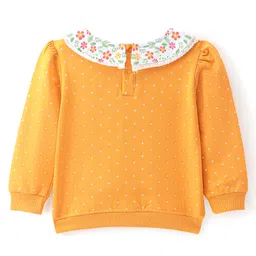Babyhug Cotton Knit Full Sleeves Peter Pan Collar Sweatshirt With Polka Dots & Floral Print - Yellow image 2