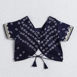 The Magic Wand Cotton Woven Half Sleeves Bandhani Printed & Gota Lace Embellished Lehenga Choli With Dupatta Set - Navy Blue image 3