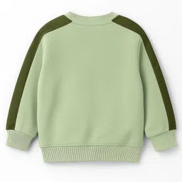 Little Kangaroos Fleece Knit Full Sleeves Winter Wear Sweatshirt & Joggers Set With Animal Applique & Text Print - Light Green image 3