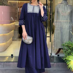 KALINI Floral Embroidered Anarkali Thread Work Kurta With Palazzos-picture-15