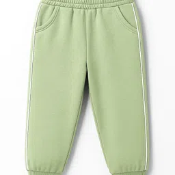 Little Kangaroos Fleece Knit Full Sleeves Winter Wear Sweatshirt & Joggers Set With Animal Applique & Text Print - Light Green image 4