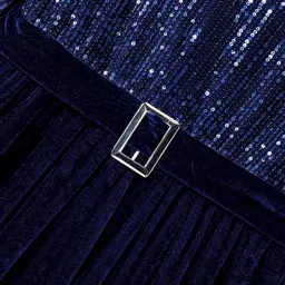 Hola Bonita Knit Full Sleeves Knee Length Dress with Sequins and Velvet - Blue image 5