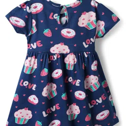 Babyhug Single Jersey Knit Half Sleeves Frocks with Tropical Print Pack of 2 - Navy Blue & Yellow image 5