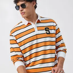 The Souled Store Oversized Striped Embroidered Polo Collar T-Shirt-picture-32
