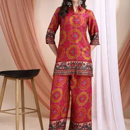 KALINI Printed Shirt Collar Neck Shirt With Palazzo Co-Ords-image-70