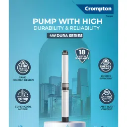 Crompton 1 HP Submersible Pump Set 4W Dura Series Single Phase 7 Stage and 100-0 LPH Flow Rate, 4W1/7-BUE-D image 2