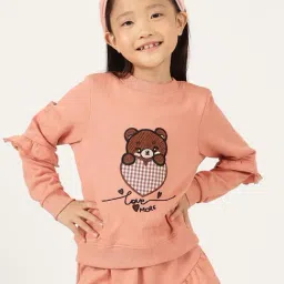 One Friday Girls Peach Cotton Regular Fit Printed Top-picture-13