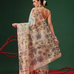 Silk Land Teal Tissue Printed Saree image 2
