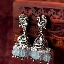 Anouk Silver Kundan Beaded Dome Shaped Jhumkas-picture-12