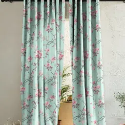 SPACES DRAPE STORY Elegent Teal & Pink Polyester 7 ft Door Curtain - Set of 2-picture-27
