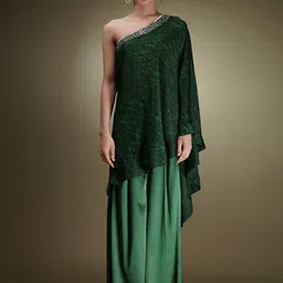 Breathe by Aakanksha Singh Printed One Shoulder Sequinned Silk Georgette Tunic & Palazzo-picture-26