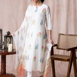 GoSriKi Women Floral Printed Regular Kurta with Trousers & With Dupatta-picture-49
