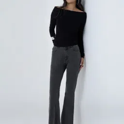 LOV by Westside Black Knit-Textured Off-Shoulder Top image 3