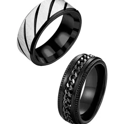 MEENAZ Men Set Of 2 Silver-Plated Band Finger Rings image 4