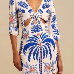 LULU & SKY Women V-Neck Tropical Print Cut-Outs Bodycon Dress-picture-35