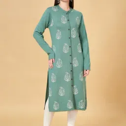 Rangmanch by Pantaloons Green Printed Straight Kurta-image-11