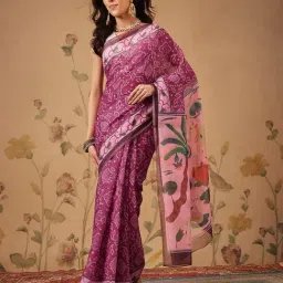 Silk Land Magenta Pink Cotton Blend Printed Saree-image-35
