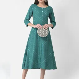 Span Green Printed A Line Kurta image 4