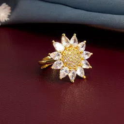 PRIVIU Gold-Plated American-Diamond Studded Adjustable Finger Ring-image-34