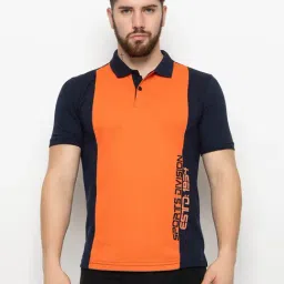 Club York Navy & Peach Regular Fit Colour-Block Polo T-Shirt-picture-31