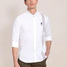 U.S. Polo Assn. White Cotton Regular Fit Striped Shirt-picture-21