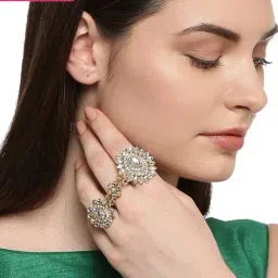 Zaveri Pearls Clear & Golden Alloy Cocktail Ring-picture-36