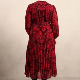 VERO MODA CURVE Floral Printed Mandarin Collar Puff Sleeves Fit & Flare Midi Dress image 3