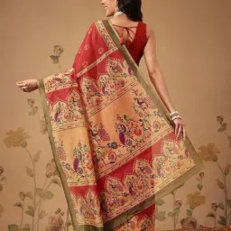 Silk Land Red Cotton Blend Printed Saree image 2
