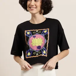 HERE&NOW Women Printed Drop-Shoulder Sleeves Boxy T-shirt-picture-17