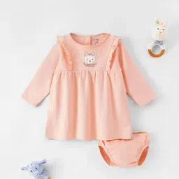 Ed-a-Mamma Baby Peach Solid Full Sleeves Dress-image-81