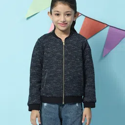BIBA Full Sleeves Self Designed Zipper Jacket - Blue-picture-24