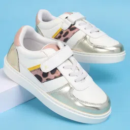 Pine Kids Casual Shoes with Velcro Closure - White & Golden-picture-14