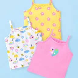 Babyhug 100% Cotton Knit Sleeveless Floral & Heart Printed Slips Pack of 3 - Multicolour-picture-31