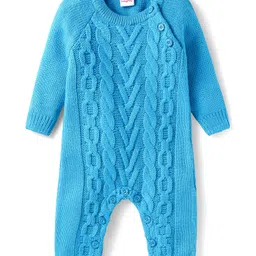 Babyhug Sweater Knit Full Raglan Sleeves Winter Romper with Cable Knit Design - Light Blue-picture-18