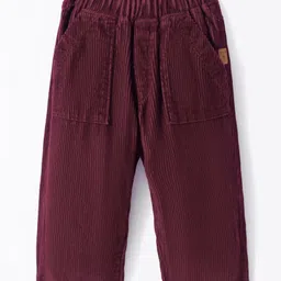 Little Kangaroos 100% Cotton Woven Full Length Trouser Pant Solid Colour with Bear Patch - Dark Red-picture-17