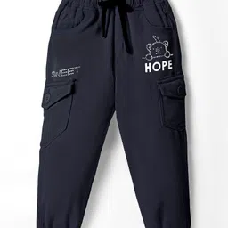 Olio Kids Cotton Woven Full Length Trousers With Text Print - Navy Blue-picture-28