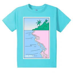 KAVEE Pure Cotton Half Sleeves Beach Theme Printed Bio Washed Tee - Blue-picture-16